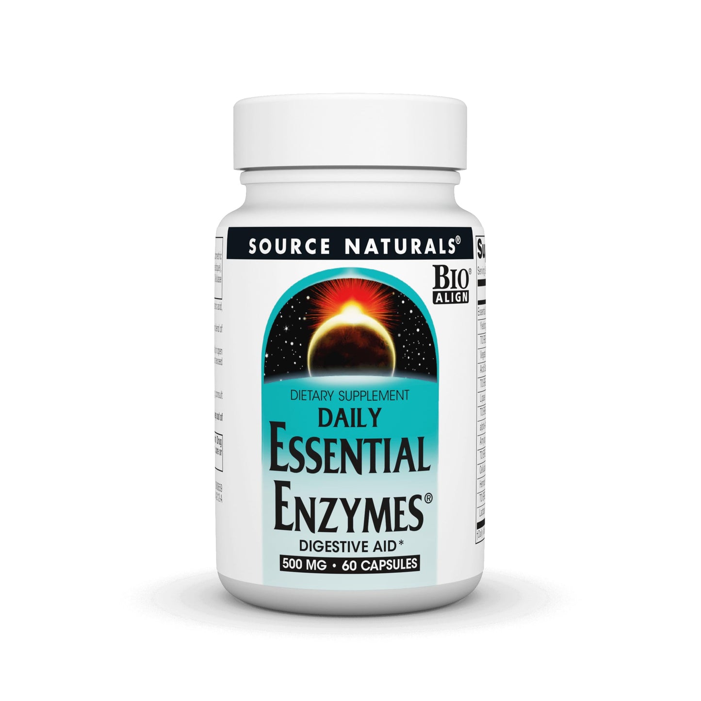 Source Naturals Daily Essential Enzymes | Bio-Aligned Multiple Enzyme Supplement | Lipase, α-Amylase, Protease, Pancreatin, Amyloglucosidase, Lactase, Cellulase | Gas, Constipation & Bloating Relief | Digestive Aid | 60 Capsules; Exp 12/2028