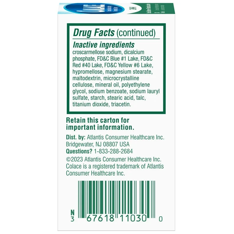Colace 2-in-1 Stool Softener with Stimulant Laxative | Ducosate Sodium 50mg, Sennosodes 8.6mg | For Adults & Children above 2 Years Old | 30 Tablets; Exp 06/2027