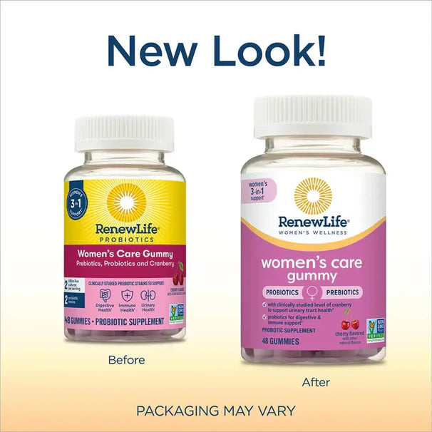 RenewLife Women's Care Prebiotic and Probiotic Gummies | 2 Billion CFU | Supports Digestive, Urinary Tract and Immune Health | B. Coagulans and B. Subtilis | 48 Gummies; Exp 07/2025