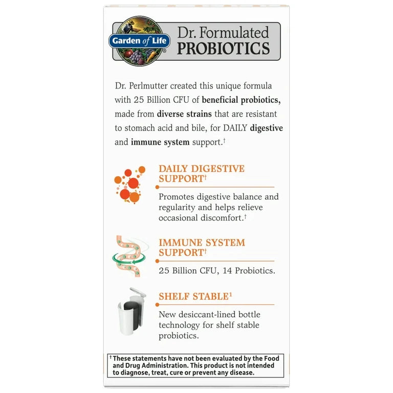 Garden of Life Dr. Formulated Daily Care Probiotics 25 Billion CFU | for Digestive, Gut Health and Immune Support | Men and Women | Promotes Digestive Balance & Regularity | 30 Capsules; Exp 05/2026
