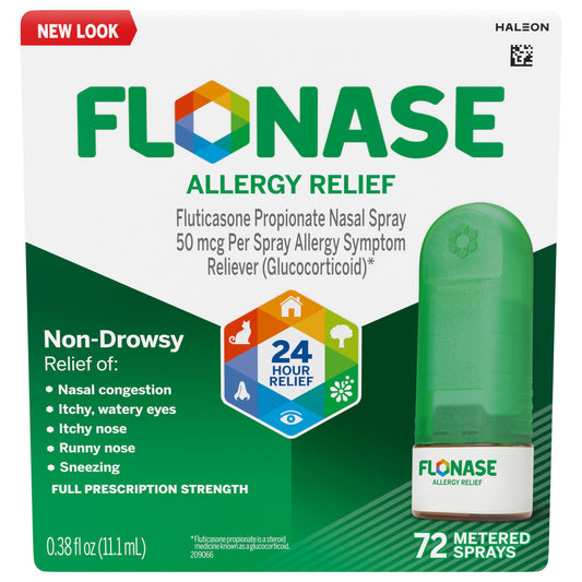 Flonase Fluticasone Propionate Nasal Spray 50 mcg Per Spray Allergy Symptom Reliever (Glucocorticoid) |  Allergy Relief | 0.38fl.oz/72 Metered Sprays; Exp 12/2025