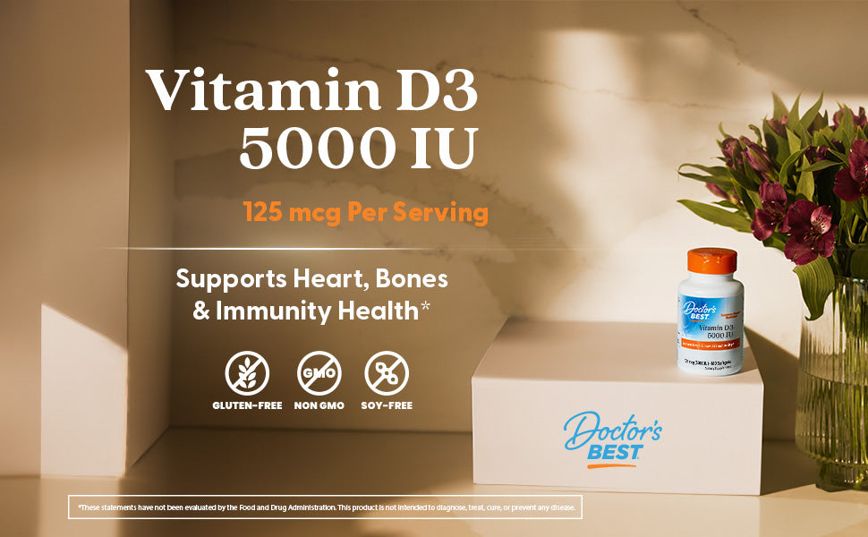 Doctor's Best Vitamin D3 5000iu (125 mcg) | for Healthy Bones, Teeth, Heart and Immune Support | 180 Softgels; ❗️Exp UNCLEAR 05/2027 batch(See last picture)