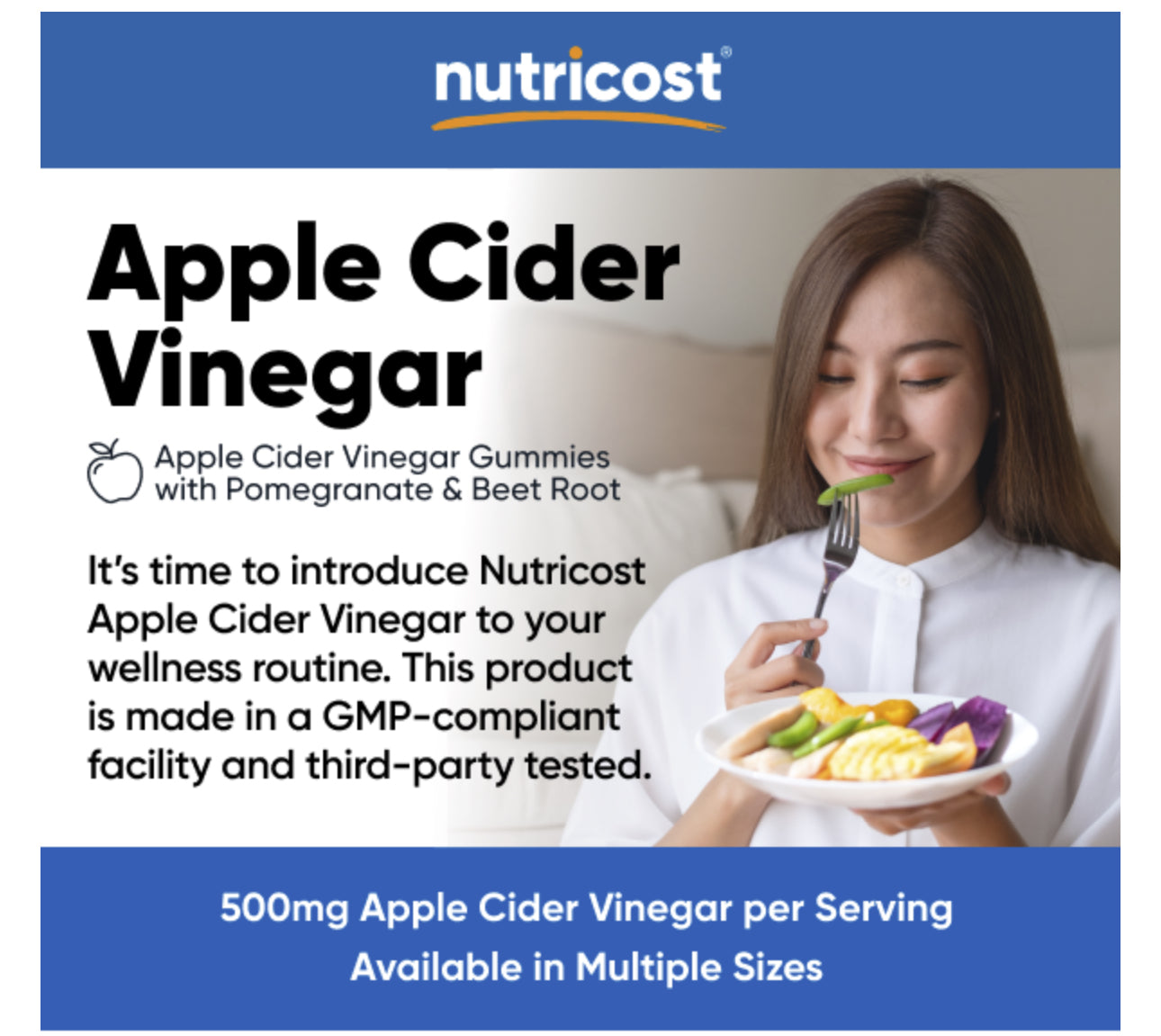 Nutricost Apple Cider Vinegar 500mg with Vitamin B12, Folate, Beet Root Powder & Pomegranate Juice Powder | 60 Servings | Improves Digestion, Gut Health and Controls Appetite | Apple Flavored ACV | 60 Gummies; Exp 10/2027
