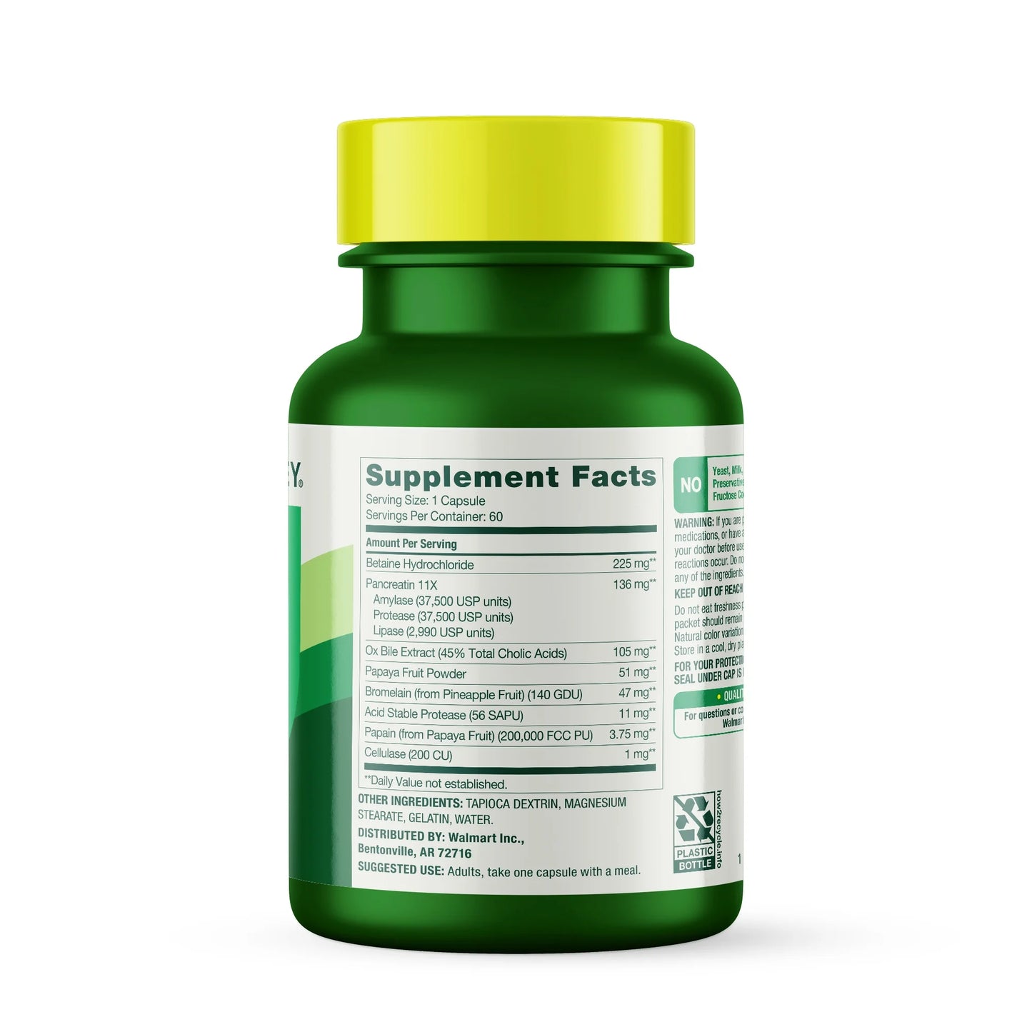 Spring Valley Super Enzyme Complex | With 225mg Betaine Hydrochloride, Ox Bile, Pancreatin, Protease, Papain, Bromelain & Cellulose | Supports Healthy Digestion and Nutrient Absorption | Digestive Enzymes | 60 Capsules; Exp 11/2026