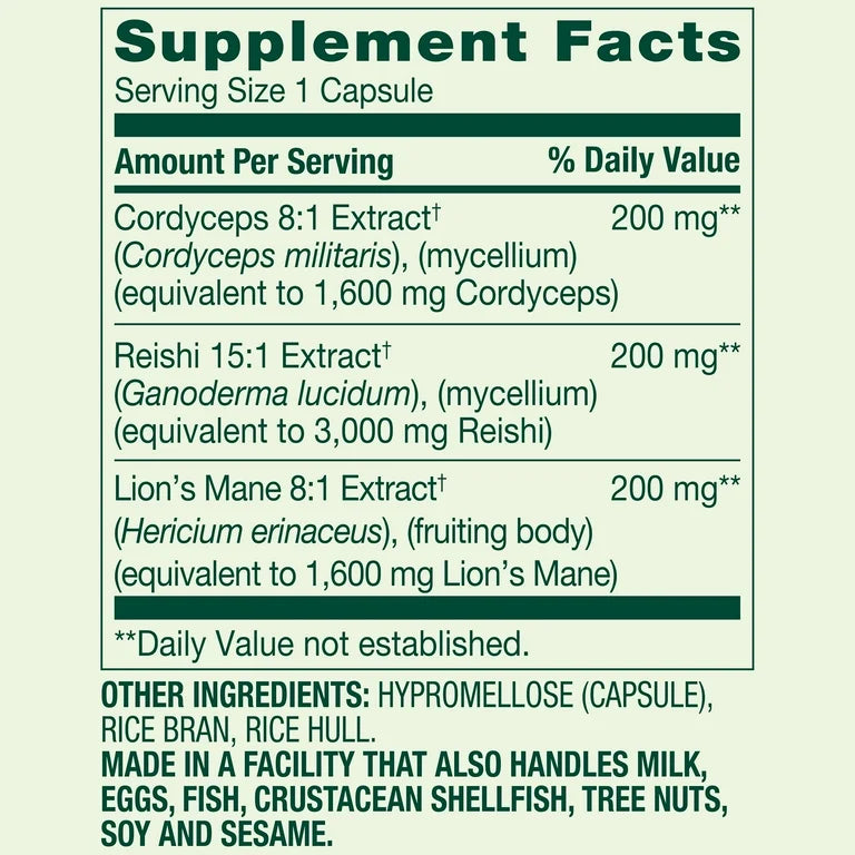 Spring Valley Mushroom Complex 6200 mg | Cordyceps, Reishi & Lion’s Mane Mushroom Extracts | Cognitive Support | Supports Heart Health, Energy, Stamina & Immune Function | Promotes Mental Clarity | 30 Capsules; Exp 01/2028
