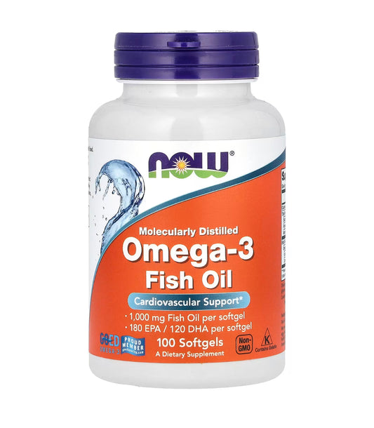 NOW Fish Oil Omega-3 180 EPA / 120 DHA | 1000mg per Softgel | Supports Cardiovascular Health | 100 Softgels; Exp 03/2028