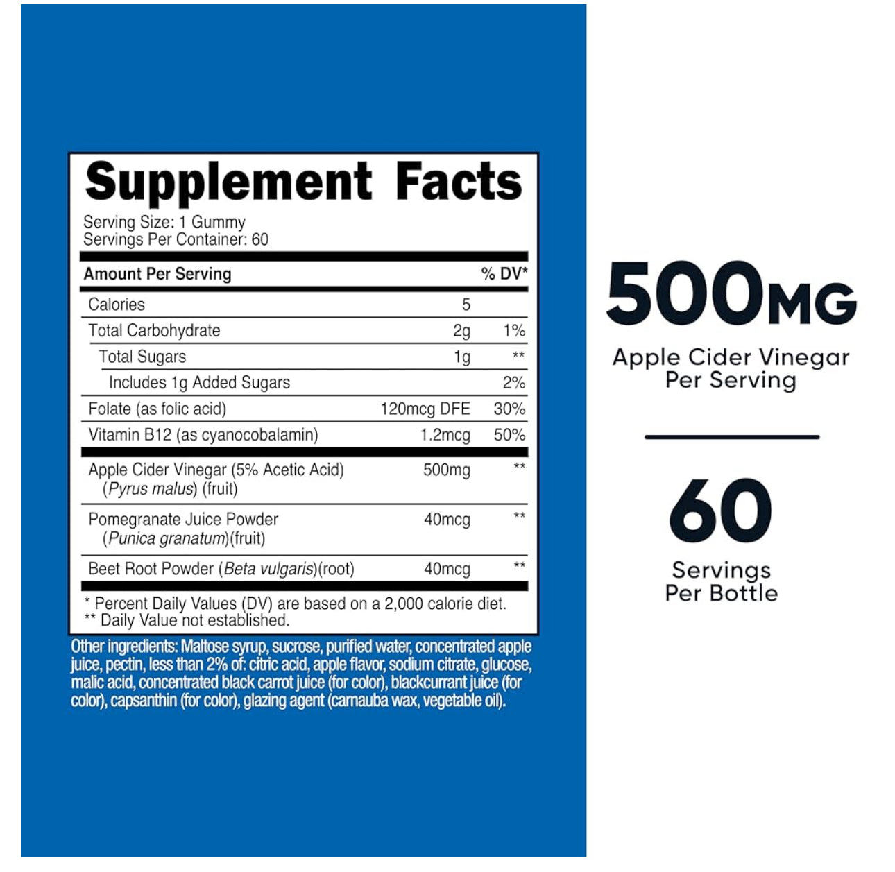 Nutricost Apple Cider Vinegar 500mg with Vitamin B12, Folate, Beet Root Powder & Pomegranate Juice Powder | 60 Servings | Improves Digestion, Gut Health and Controls Appetite | Apple Flavored ACV | 60 Gummies; Exp 10/2027