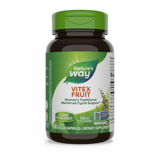 Nature's Way Vitex Fruit 400mg (Chasteberry) | Supports Healthy Menstrual Cycle | 100 capsules; Exp 02/2030