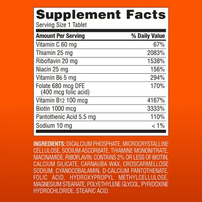 Member's Mark Super B-Complex with Biotin 1000mcg | Supports Energy Metabolism | Contains 8 B Vitamins | 300 Tablets - Exp 09/2027