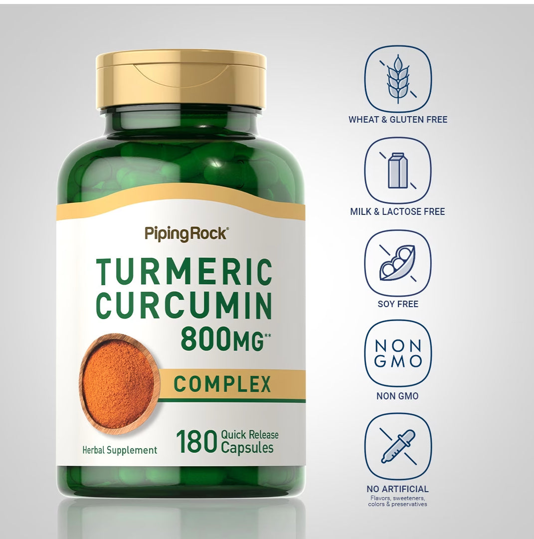 PipingRock Turmeric Curcumin 800mg | 800mg per Capsule | Anti-Inflammatory | 180 Capsules; Exp 09/2026