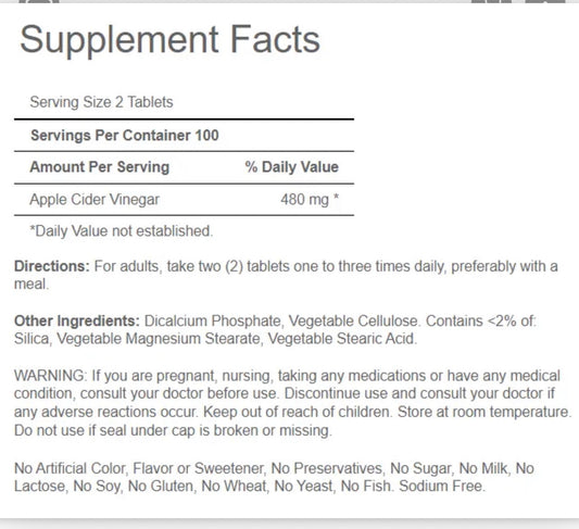 Puritan’s Pride Apple Cider Vinegar 480mg | Improves Digestion, Gut Health & Controls Appetite | 200 Tablets; Exp 04/2027