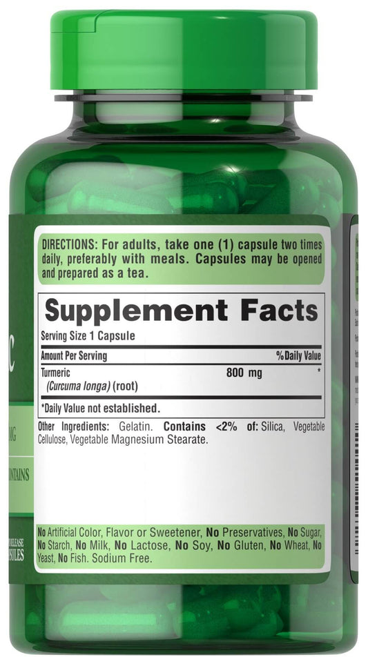 Puritan’s Pride Turmeric Root 800mg | Curcumin | Anti-inflammatory | Antioxidant Support | 100 Rapid Release Capsules; Exp 07/2028