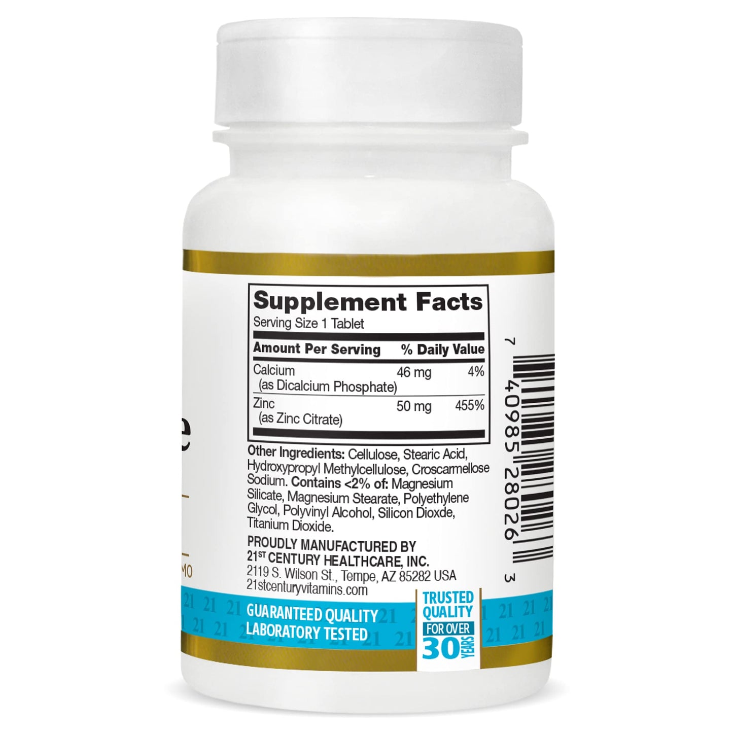 21st Century Zinc Citrate 50mg | Antioxidant & Immune Support | 60 Tablets; Exp 10/2027