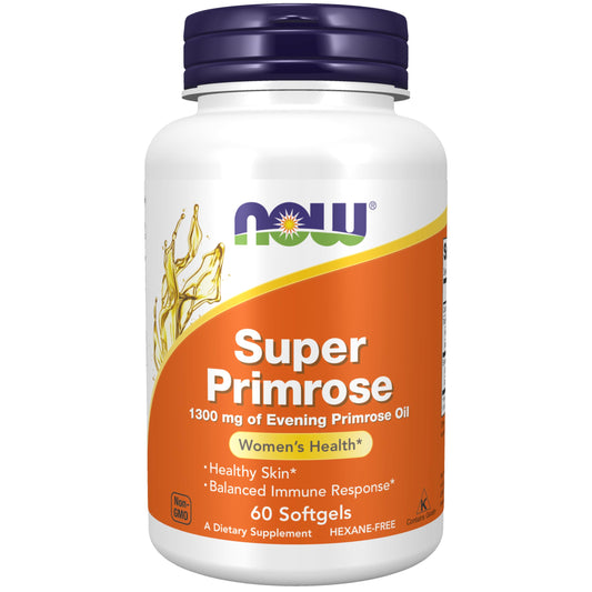 NOW Super Primrose 1300mg | with Naturally Occurring GLA (Gamma-Linolenic Acid) | Evening Primrose Oil | Supports Healthy Skin & Balanced Immune Response | 60 Softgels; Exp 08/2027