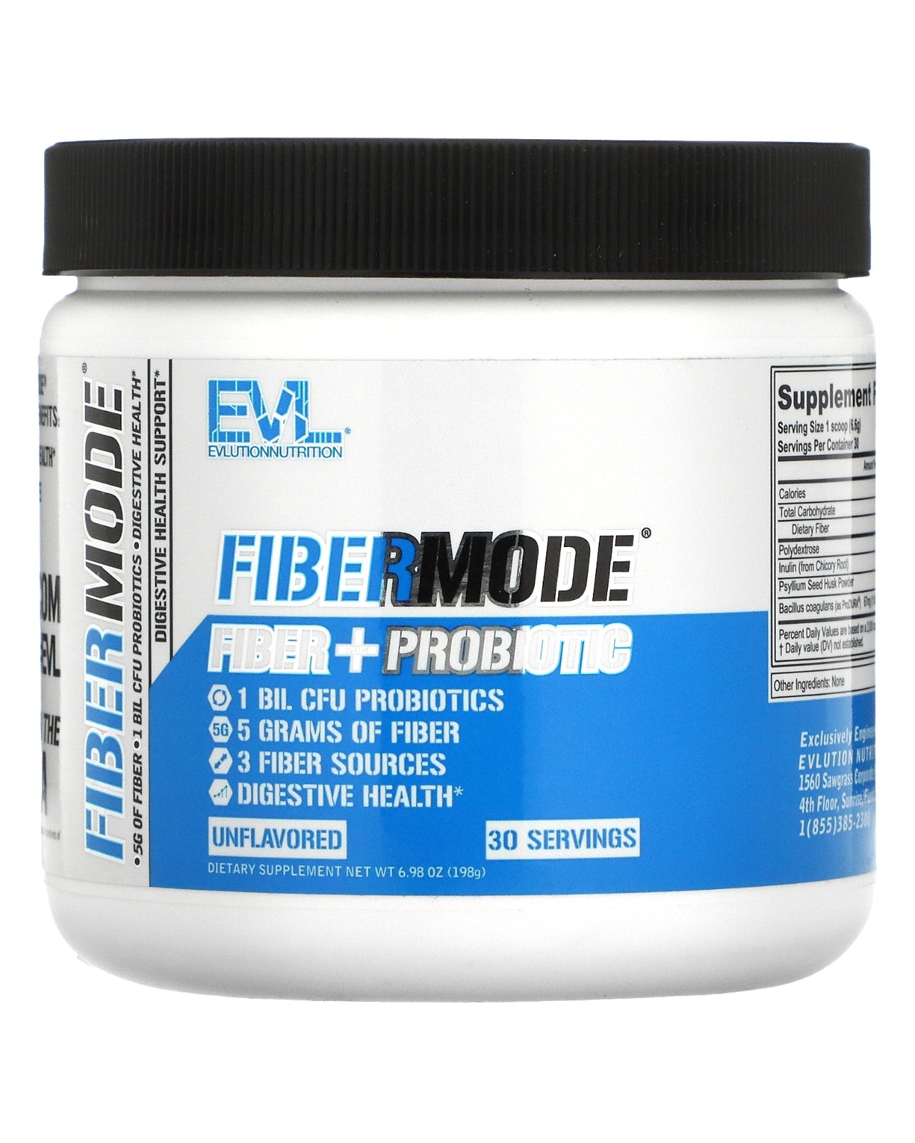 EVL FiberMode Fiber + Probiotic | Fibre | Inulin + Probiotic | Unflavored | 6.98oz/198g; Exp 06/2025