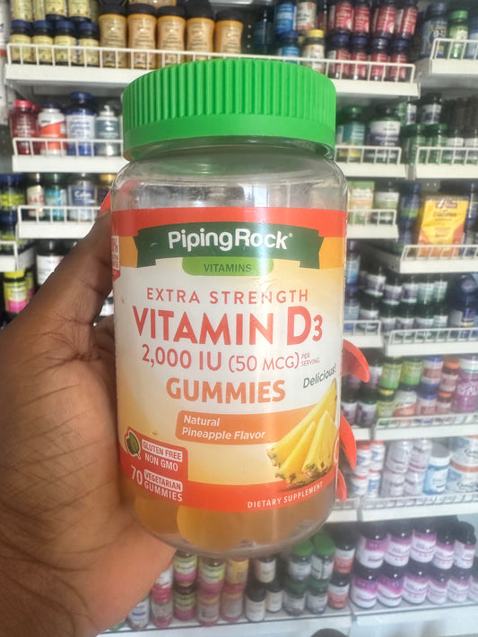 PipingRock Vitamin D3 Gummies (Natural Pineapple) | 50 mcg, 2000 IU | 70 Gummies Exp 06/2024