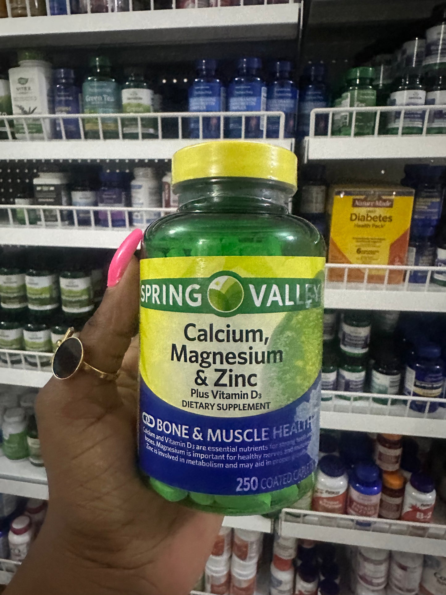 Spring Valley Calcium, Magnesium & Zinc Plus Vitamin D3 | Supports Bone & Muscle Health | 250 Caplets STAINED PACK; Exp 10/2026