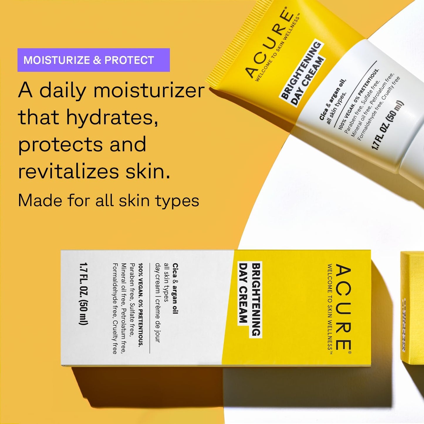 Acure Brightening Day Cream - Radiant Skin Day Cream with Cica & Argan Oil | Moisturizes & Evens Skin Tone | 1.7oz/50ml - Ome's Beauty Mart