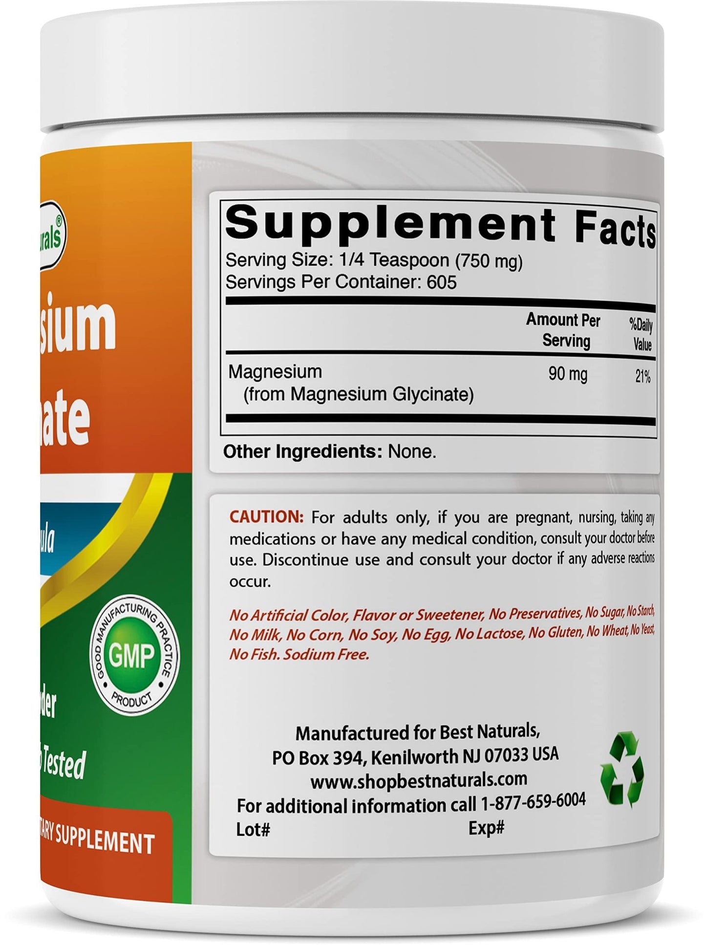 Best Naturals Magnesium Glycinate Powder 750mg (per Serving) | 605 Servings | Supports Nerve & Muscle Function | Supports Healthy Bones | Great for Couples | Unflavored- 1Lb/454g Exp 10/2026 - Ome's Beauty Mart