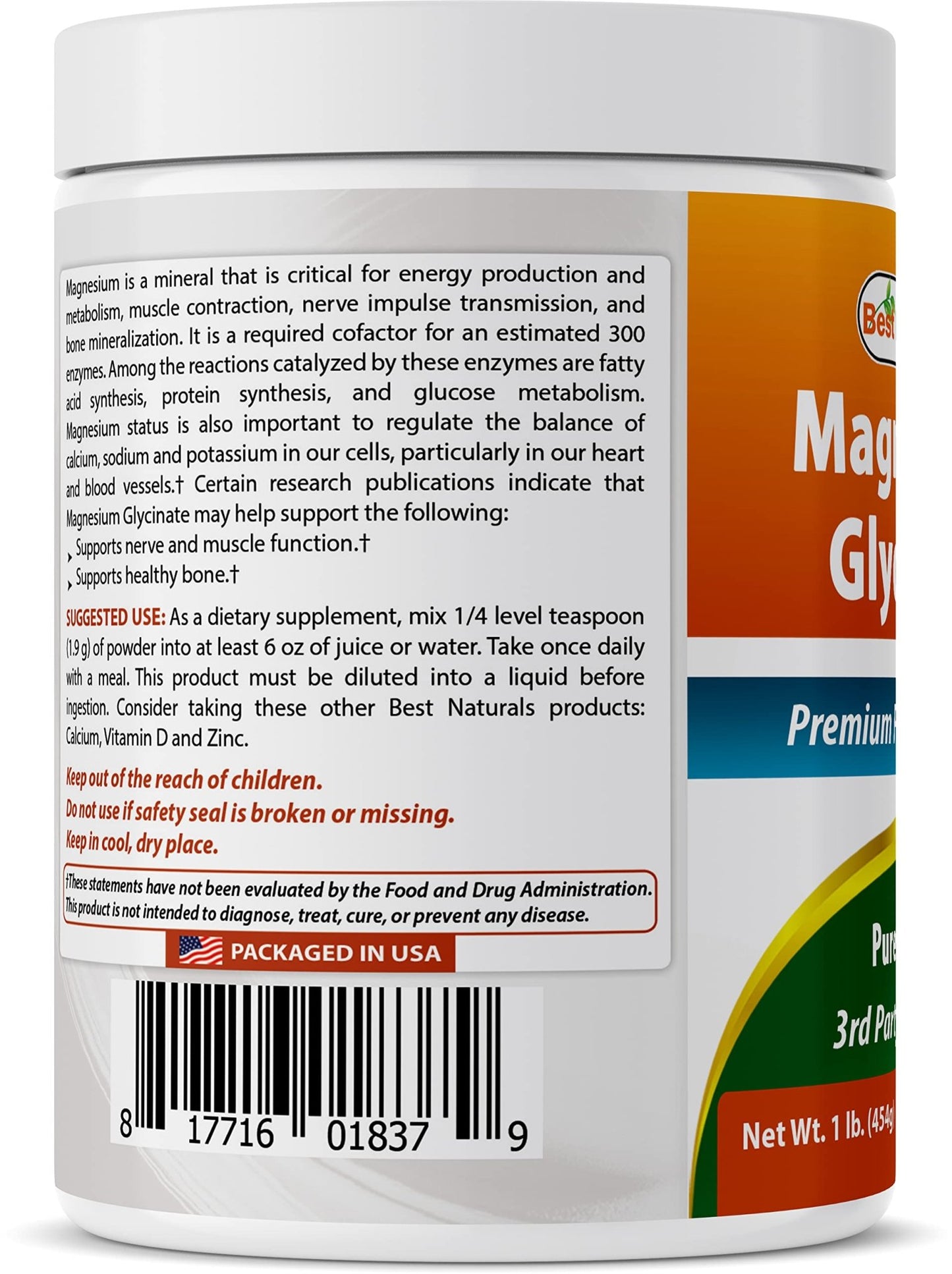 Best Naturals Magnesium Glycinate Powder 750mg (per Serving) | 605 Servings | Supports Nerve & Muscle Function | Supports Healthy Bones | Great for Couples | Unflavored- 1Lb/454g Exp 10/2026 - Ome's Beauty Mart