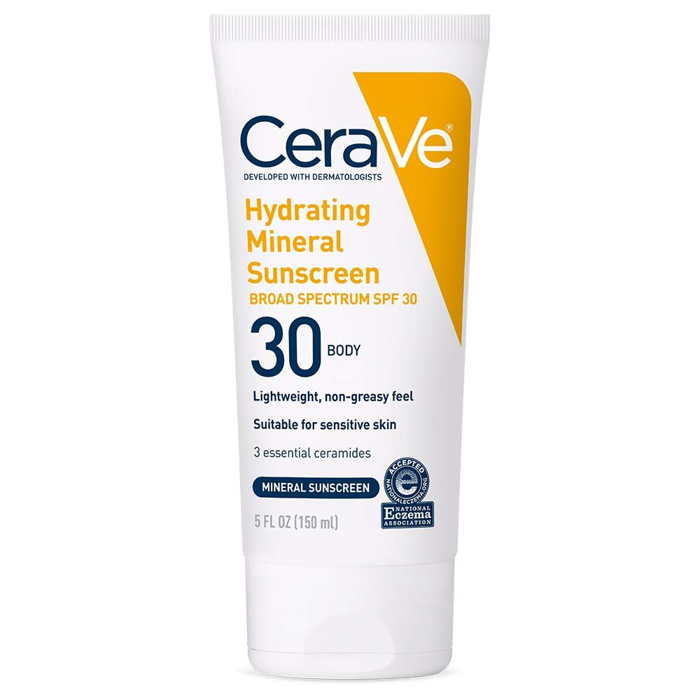 CeraVe 100% Mineral Sunscreen SPF 30 for Body | Body Sunscreen with Zinc Oxide & Titanium Dioxide | Hyaluronic Acid & Ceramides | Oil Free | Non - Greasy | Hydrating Mineral Sunscreen For Body | 5oz/150ml - Ome's Beauty Mart