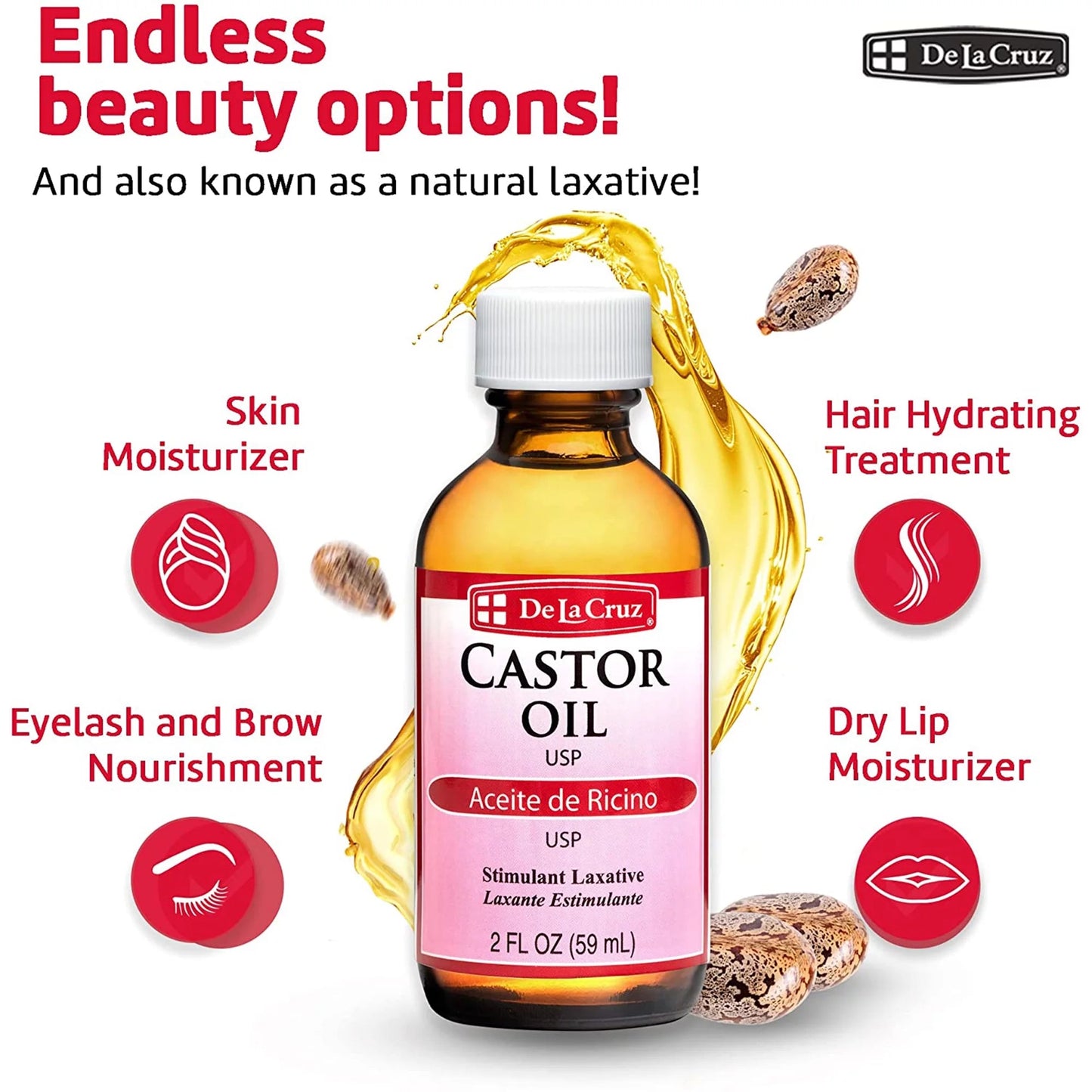 De La Cruz Pure Castor Oil USP | Stimulant Laxative | 2fl.oz/59ml Exp 01/2027 - Ome's Beauty Mart