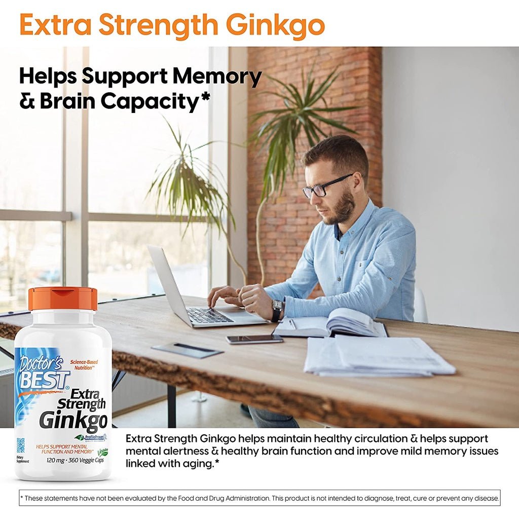 Doctor's Best Extra Strength Ginkgo 120mg | Promotes Healthy Brain Function, Mental Alertness and Memory | 120 Capsules Exp Jan/2027 - Ome's Beauty Mart