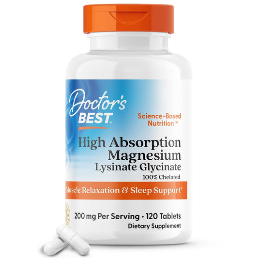 Doctor's Best High Absorption Magnesium | Magnesium Lysinate Glycinate Chelate | 100% Chelated | 200mg Magnesium per Serving | 120 Capsules Exp Oct/2026 (New look) - Ome's Beauty Mart