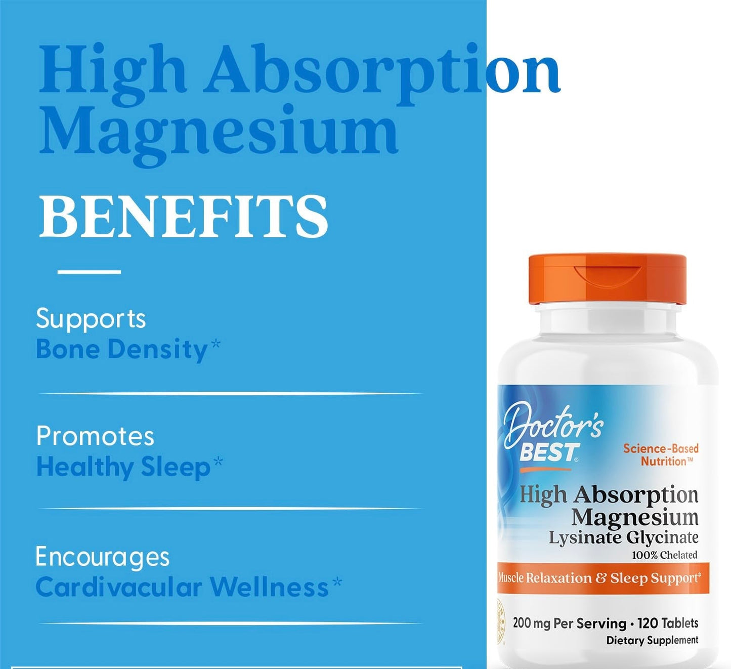 Doctor's Best High Absorption Magnesium | Magnesium Lysinate Glycinate Chelate | 100% Chelated | 200mg Magnesium per Serving | 120 Capsules Exp Oct/2026 (New look) - Ome's Beauty Mart