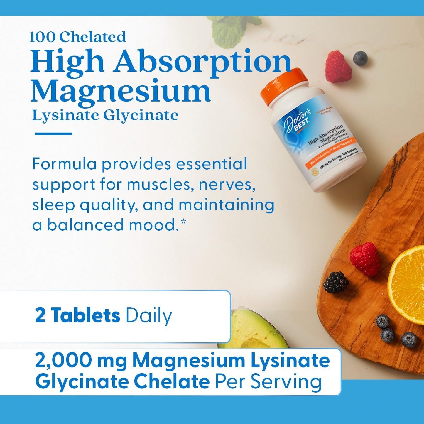 Doctor's Best High Absorption Magnesium | Magnesium Lysinate Glycinate Chelate | 100% Chelated | 200mg Magnesium per Serving | 120 Capsules Exp Oct/2026 (New look) - Ome's Beauty Mart
