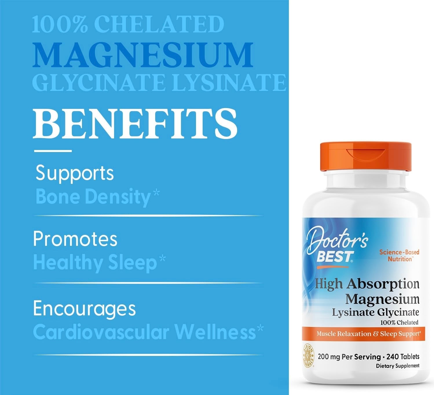 Doctor's Best High Absorption Magnesium | Magnesium Lysinate Glycinate Chelate | 100% Chelated | 200mg Magnesium per Serving | 240 Capsules Exp Nov/2026 (New look) - Ome's Beauty Mart