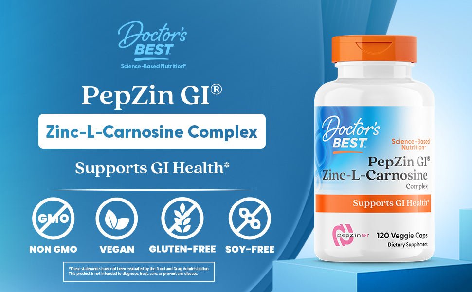Doctor's Best PepZin GI Zinc - L - Carnosine Complex | Digestive Support | 120 Veggie Caps Exp Aug/2026 - Ome's Beauty Mart