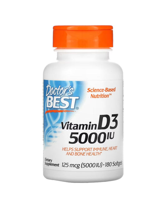 Doctor's Best Vitamin D3 5,000 IU/125 mcg | for Healthy Bones, Teeth, Heart and Immune Support | 180 Softgels Exp 12/2025 - Ome's Beauty Mart