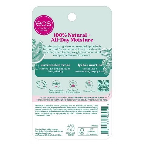 eos 100% Natural Lip Balm Sticks | Watermelon Frosé and Lychee Martini | 2 x 0.14oz 2pk - Ome's Beauty Mart