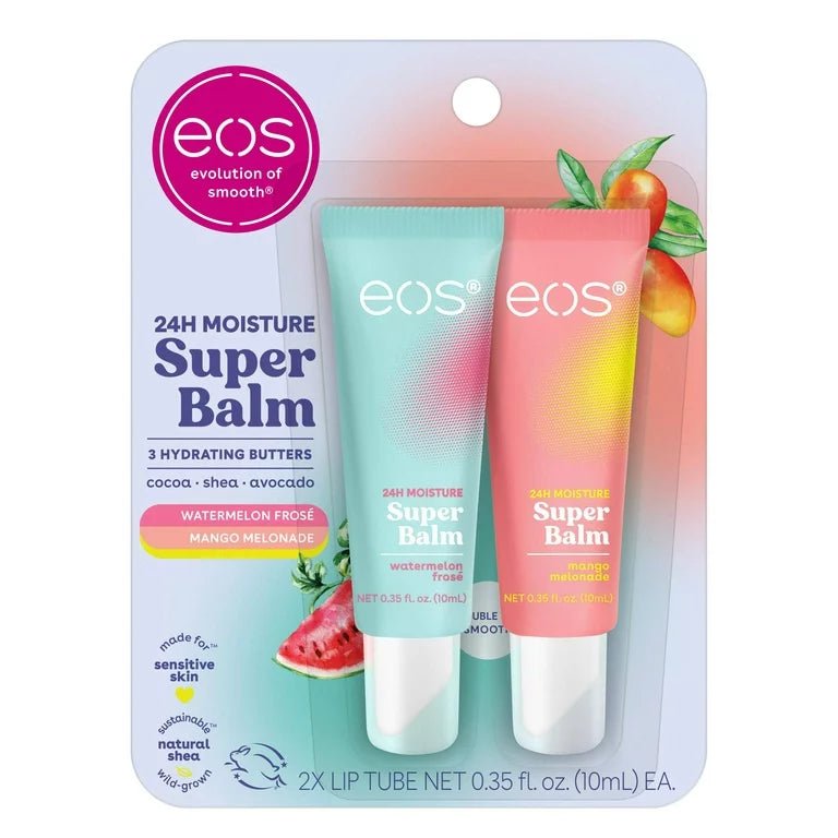Eos 24HR Moisture Super Balm | Watermelon Frosé & Mango Melonade Lip Balm Flavours | 0.35 fl oz, 2 Pack - Ome's Beauty Mart