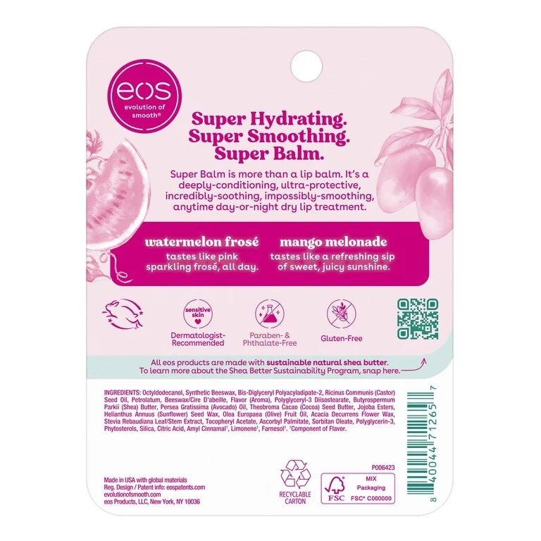 Eos 24HR Moisture Super Balm | Watermelon Frosé & Mango Melonade Lip Balm Flavours | 0.35 fl oz, 2 Pack - Ome's Beauty Mart