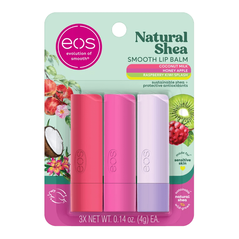 eos Natural Shea Lip Balm | Honey Apple, Coconut Milk & Raspberry Kiwi Splash | All - Day Moisture | 3 x 0.14 oz, 3 - Pack - Ome's Beauty Mart