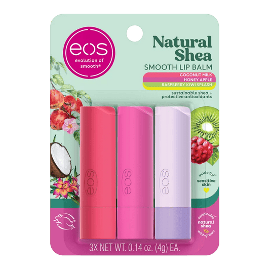 eos Natural Shea Lip Balm | Honey Apple, Coconut Milk & Raspberry Kiwi Splash | All - Day Moisture | 3 x 0.14 oz, 3 - Pack - Ome's Beauty Mart
