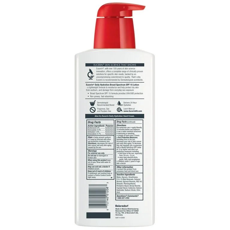 Eucerin Daily Hydration Broad Spectrum SPF 15 Body Lotion, 16.9oz/500ml - Ome's Beauty Mart