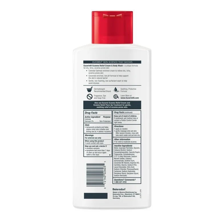 Eucerin Eczema Relief Cream Body Wash, Fragrance Free, 13.5fl.oz/400ml Exp 02/2025 - Ome's Beauty Mart