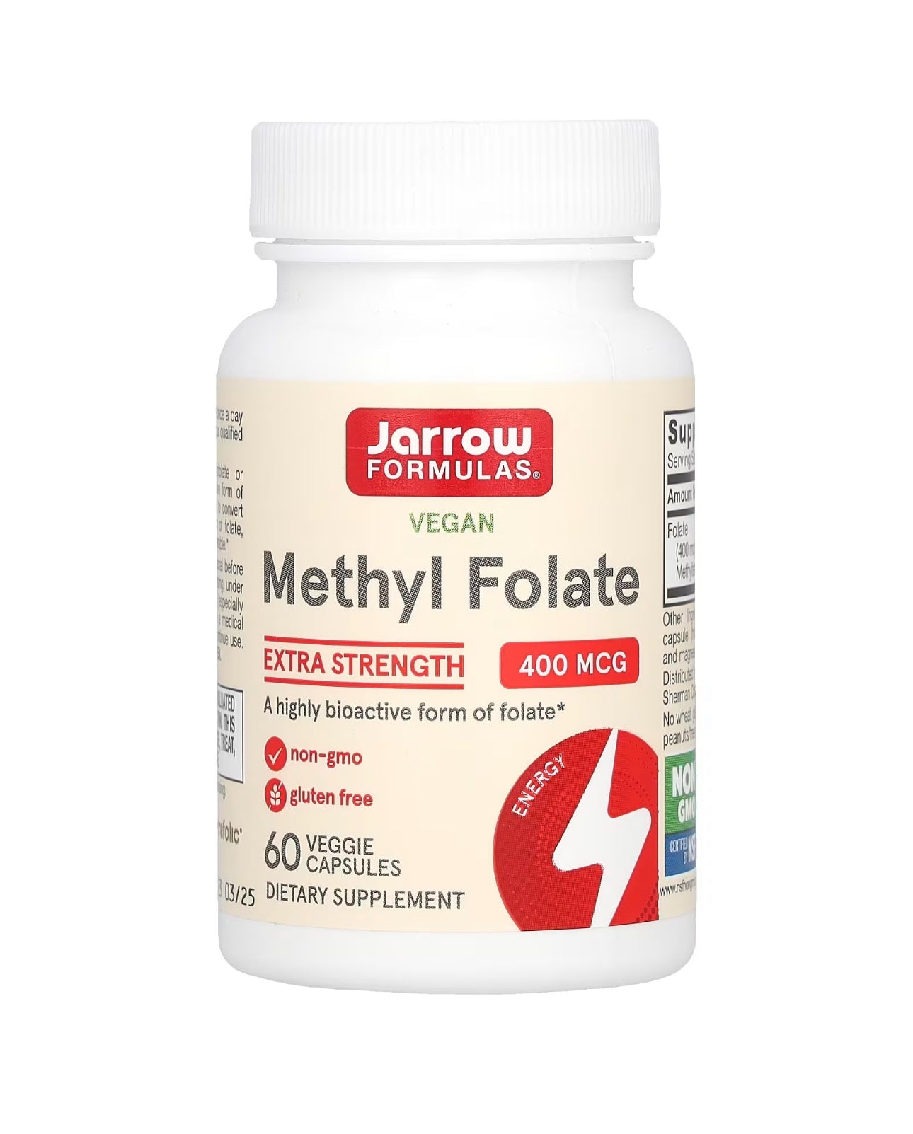 Jarrow Formulas Extra Strength Methyl Folate 400 mcg | Cardiovascular and Neurologic Health Support | 60 Veggie Capsules Exp 04/2026 - Ome's Beauty Mart