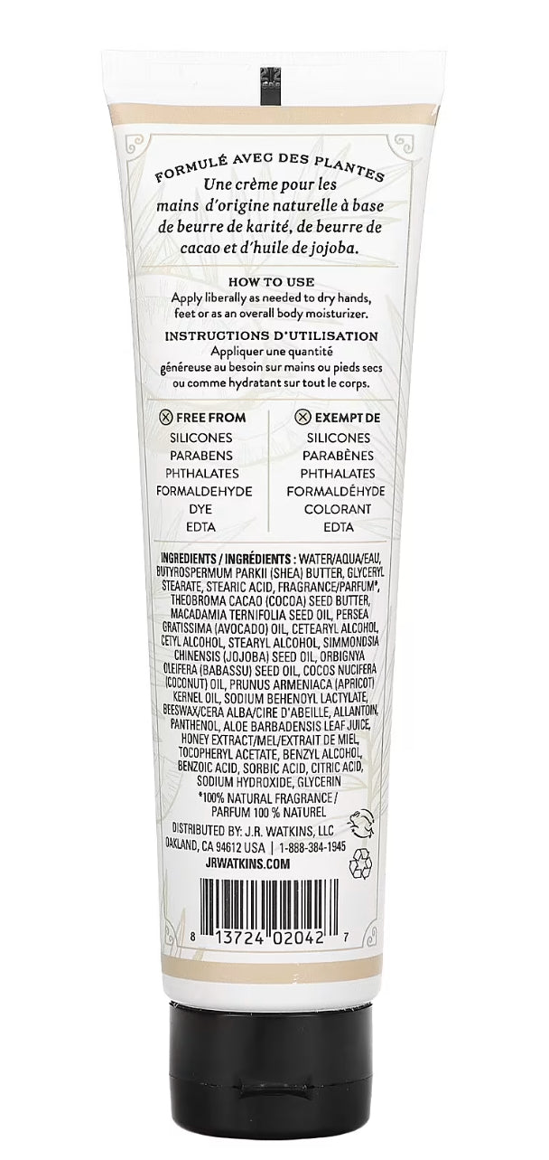 J.R. Watkins Natural Moisturizing Hand Cream | Formulated with Plants | Coconut & Honey, 3.3oz (95g) - Ome's Beauty Mart