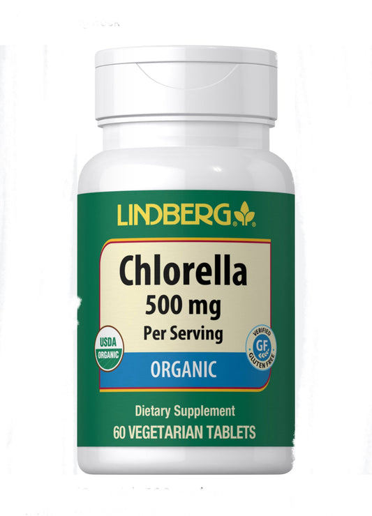 Lindberg Chlorella (Organic) | Chlorophyll Source | 500 mg (per serving), 60 Vegetarian Tablets Exp 05/2026 - Ome's Beauty Mart