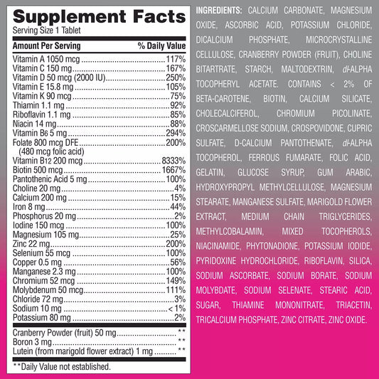 Member's Mark Advanced Women's 50+ Multivitamin for Women over 50 | with Vitamin K, Cranberry, Iodine & More | 9 Months Supply | 275 Tablets Exp 03/2026 - Ome's Beauty Mart