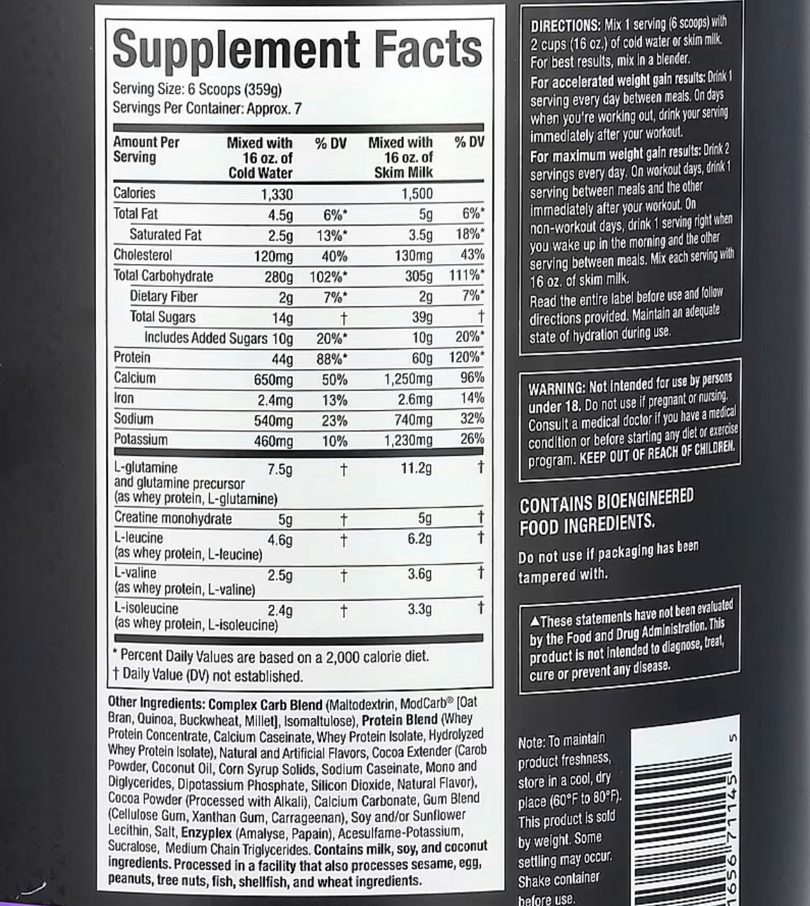 Muscletech Pro Series 100% Mass Gainer Protein Powder, Chocolate Fudge Brownie, 60g Protein, 5.15lbs/82.4oz/2.33kg Exp - Ome's Beauty Mart