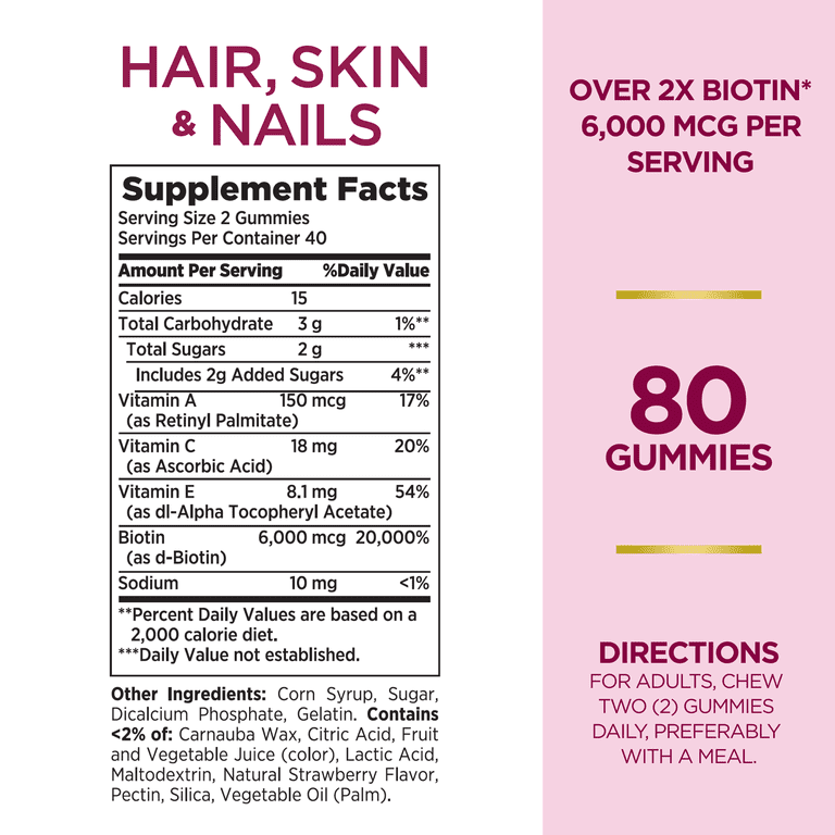 Nature’s Bounty Advanced Hair, Skin & Nails Gummies | 6000mcg Biotin | 80 Gummies Exp 05/26 - Ome's Beauty Mart