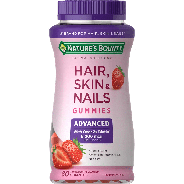 Nature’s Bounty Advanced Hair, Skin & Nails Gummies | 6000mcg Biotin | 80 Gummies Exp 05/26 - Ome's Beauty Mart