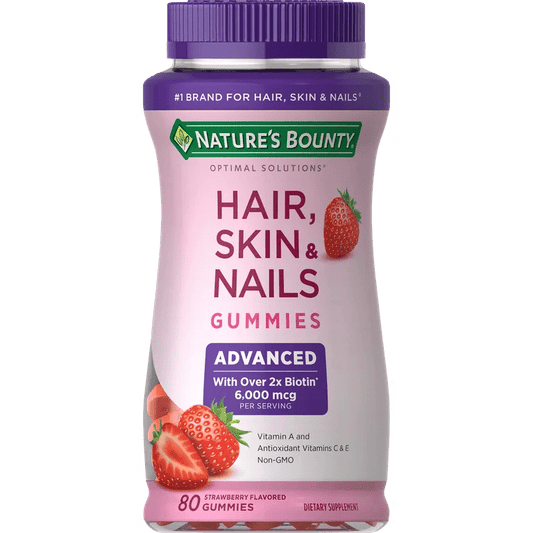 Nature’s Bounty Advanced Hair, Skin & Nails Gummies | 6000mcg Biotin | 80 Gummies Exp 05/26 - Ome's Beauty Mart