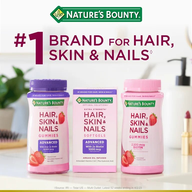 Nature’s Bounty Advanced Hair, Skin & Nails Gummies | 6000mcg Biotin | 80 Gummies Exp 05/26 - Ome's Beauty Mart