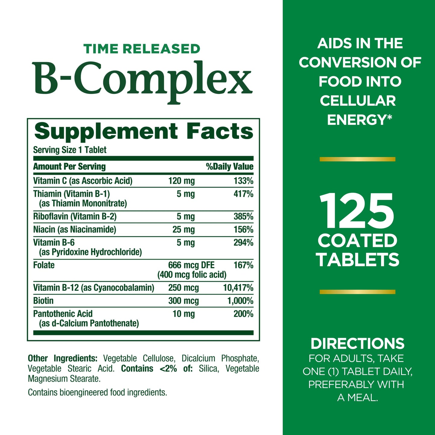 Nature’s Bounty B - Complex with Folic Acid and Vitamin C | Time Released | 125 Coated Tablets Exp 12/2025 - Ome's Beauty Mart